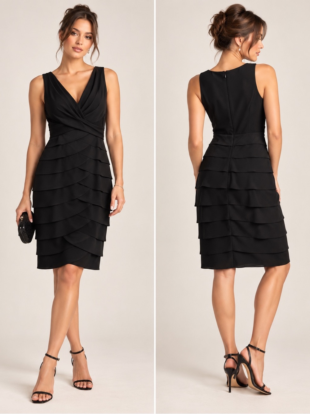 Adrianna Papell Y2K Black Tiered Cocktail Dress Size 6